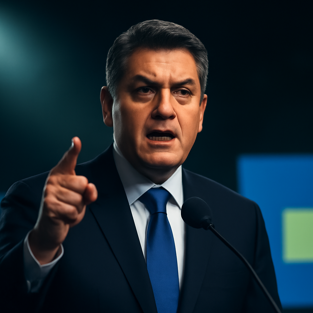 AI-generated editorial illustration for: Tras su regreso a Honduras, Juan Orlando Hernández insiste en su "inocencia"