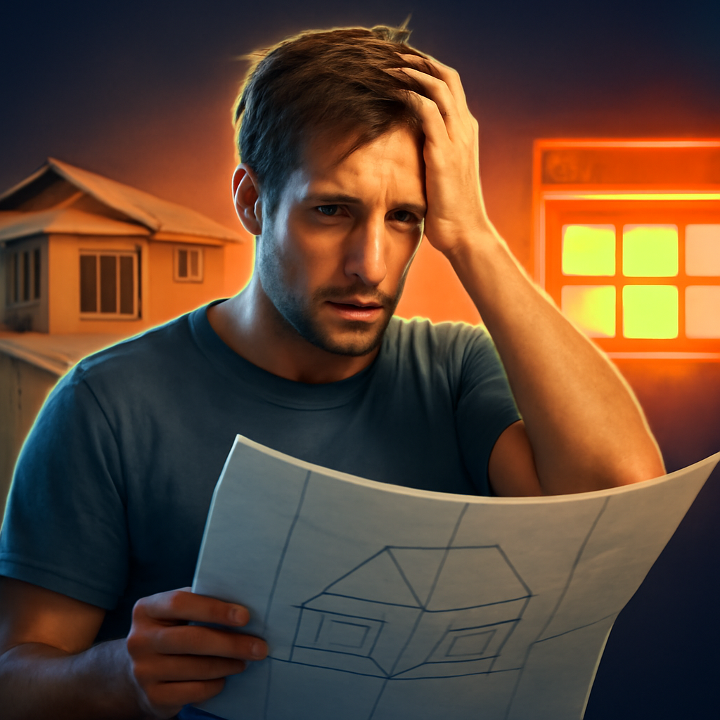 AI-generated editorial illustration for: 'Weekend DIY' flat-pack homes misleading consumers