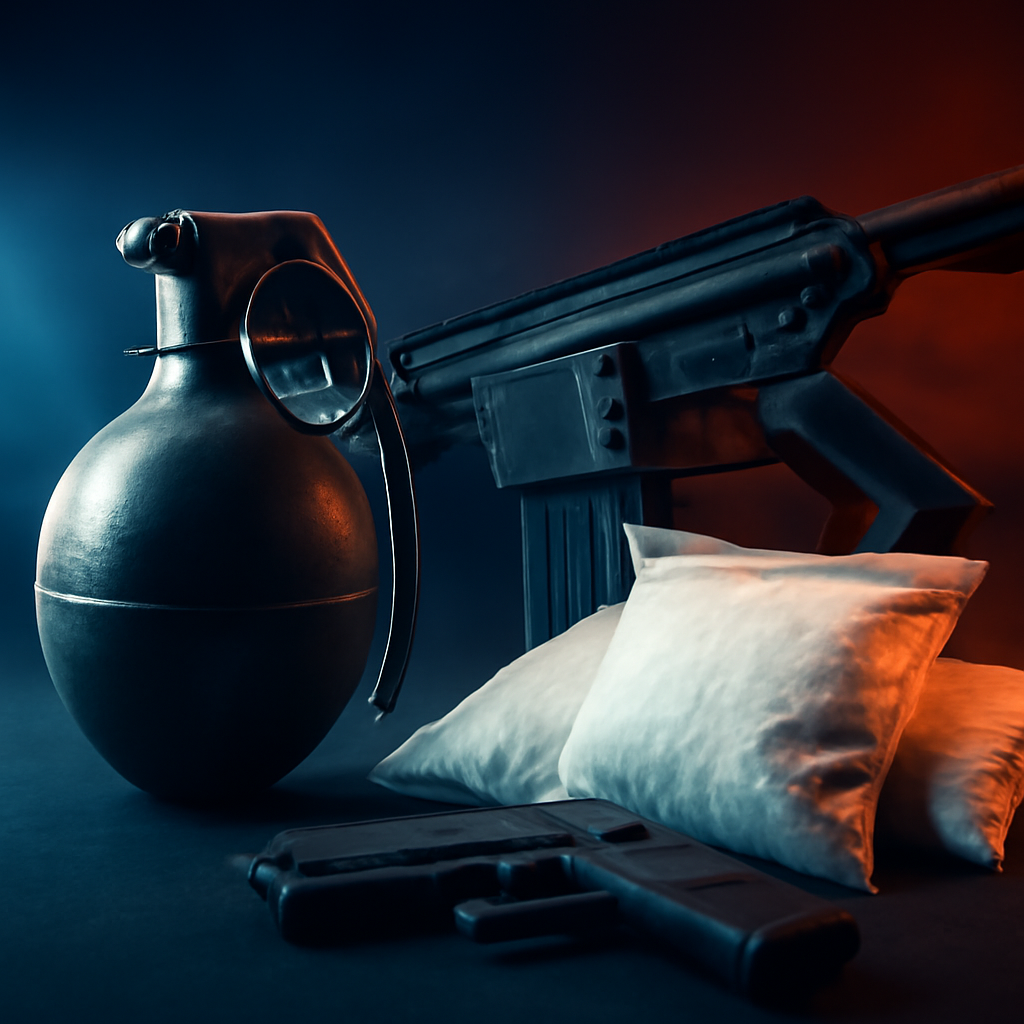 AI-generated editorial illustration for: Grenades, guns and drugs worth millions seized from Sydney 'gang safehouse'