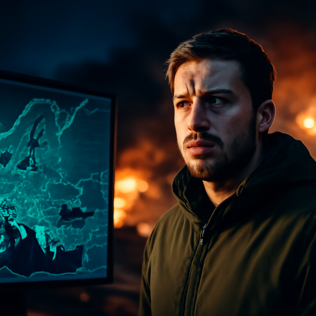 AI-generated editorial illustration for: Ukraine : explosions à Kiev après une alerte aux missiles, Zelensky s'attend à une frappe massive