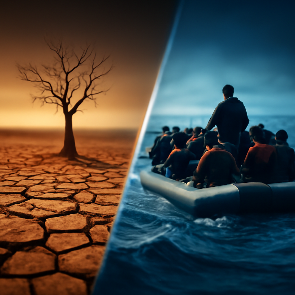 AI-generated editorial illustration for: The Papers: 'Future looking droughtful' and 'Dinghy flotilla'