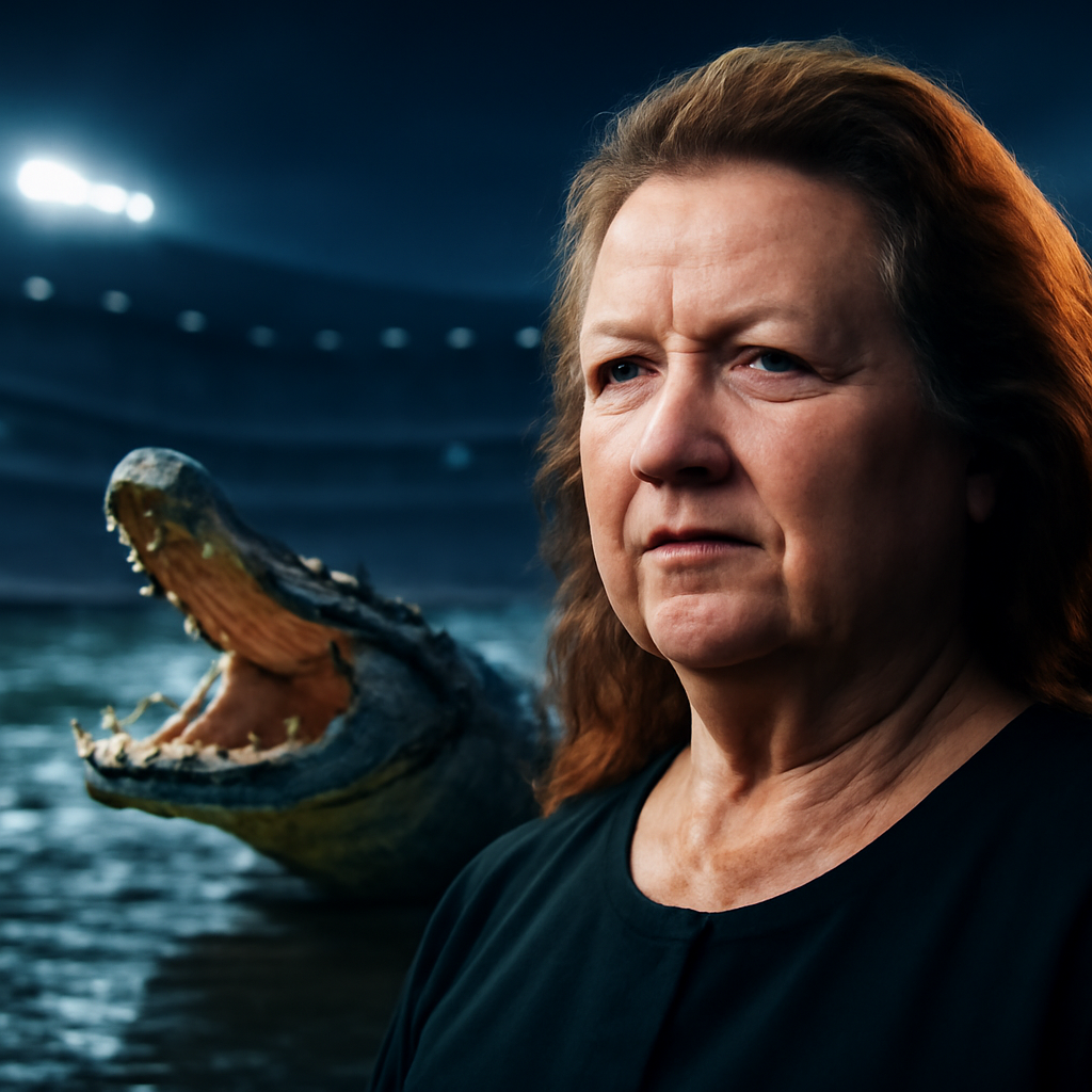 AI-generated editorial illustration for: Gina Rinehart lobbied for controversial plan to move 2032 Olympic rowing to crocodile-inhabited river