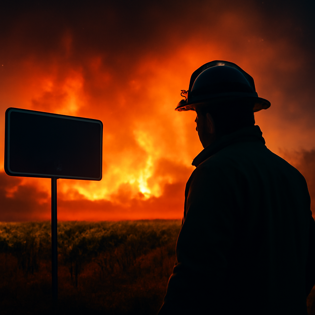 AI-generated editorial illustration for: Wildfires near Bordeaux threaten to squeeze France's struggling wine industry