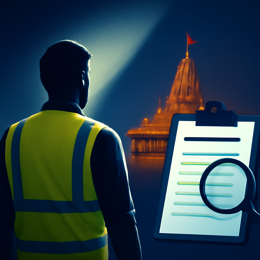 AI-generated editorial illustration for: Ram Mandir: अब चढ़ावा आठ सदस्यीय निगरानी टीम के हवाले, हर चरण की वीडियोग्राफी, नई व्यवस्था 25 जुलाई से लागू