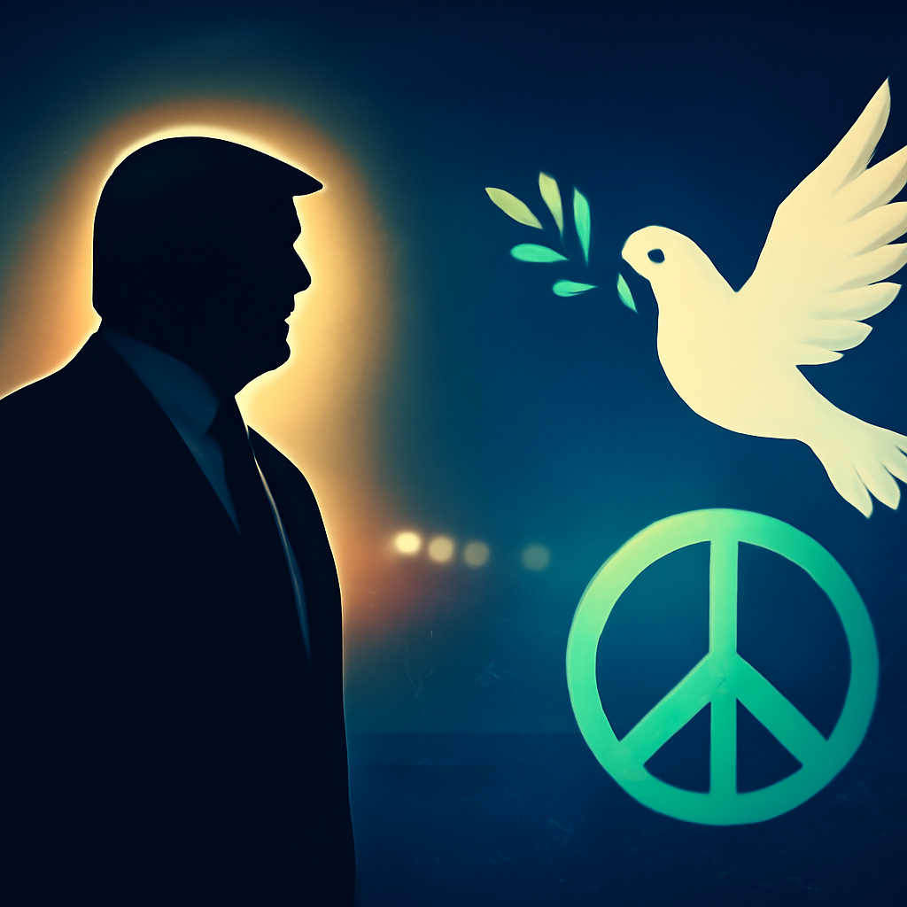 AI-generated editorial illustration for: Trump says Board of Peace has reached agreement for disarmament of Hamas