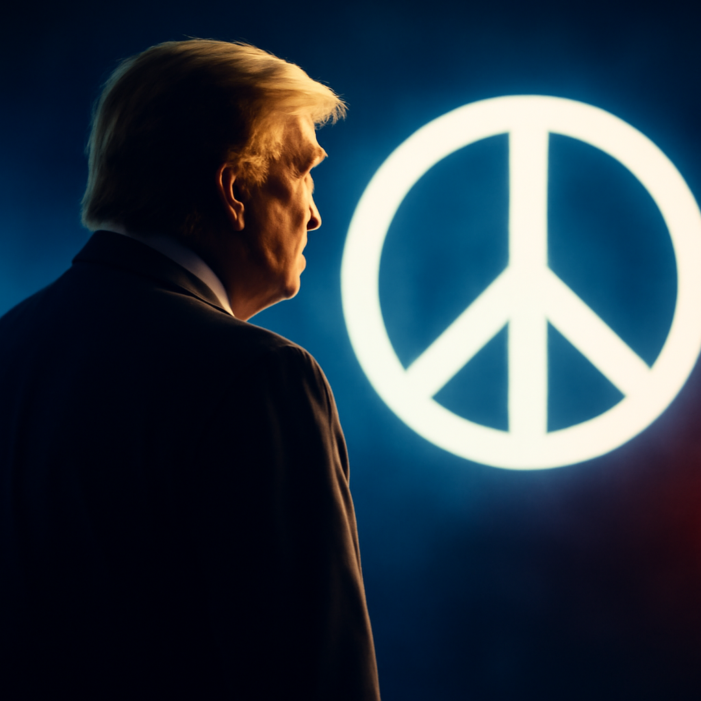 AI-generated editorial illustration for: Trump says Board of Peace agrees on Hamas disarming