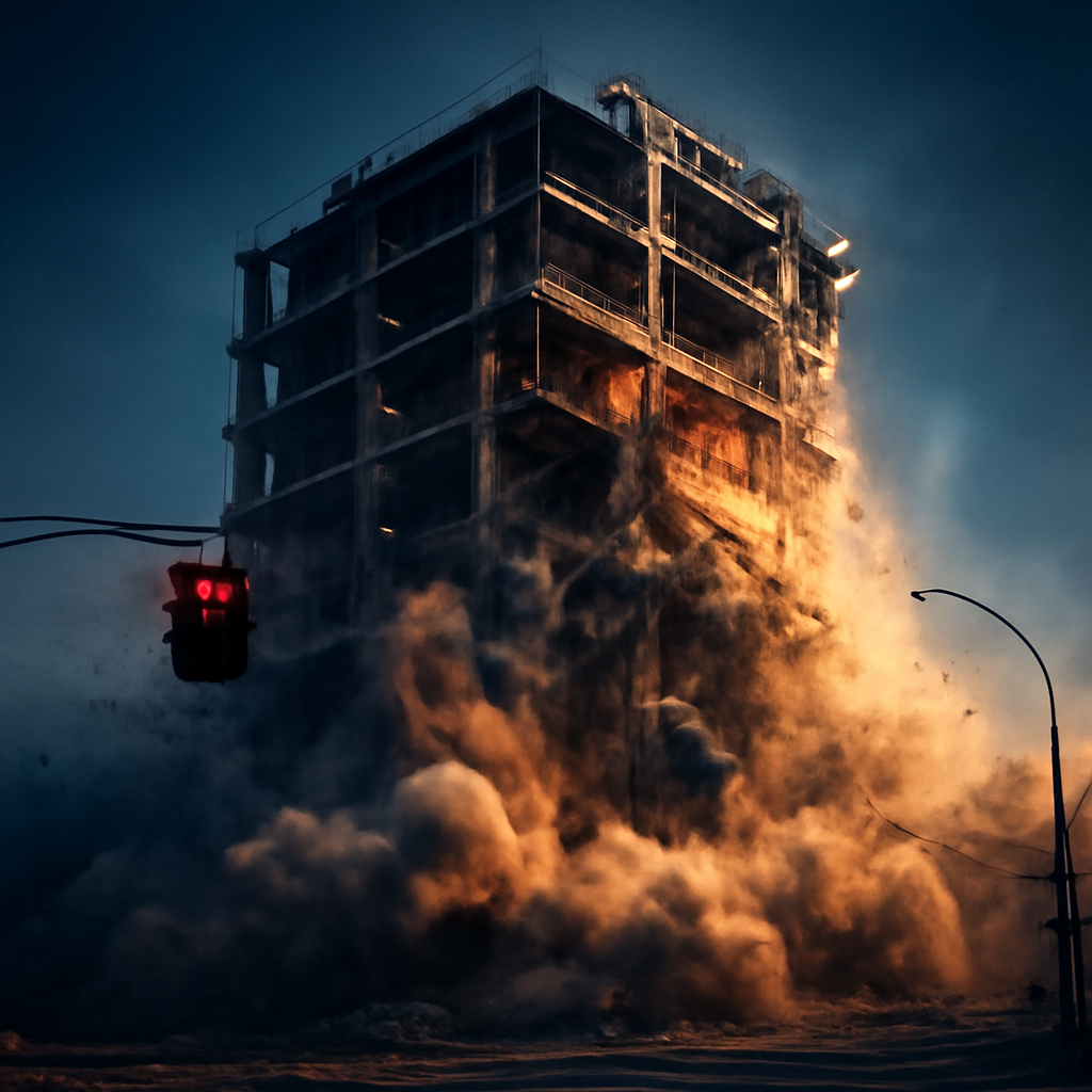 AI-generated editorial illustration for: Watch: Moment empty building collapses in New York