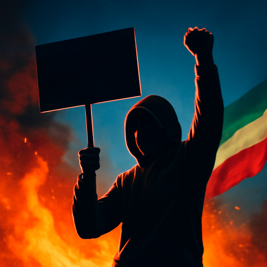 AI-generated editorial illustration for: How Iranians are living through months of war and government crackdowns