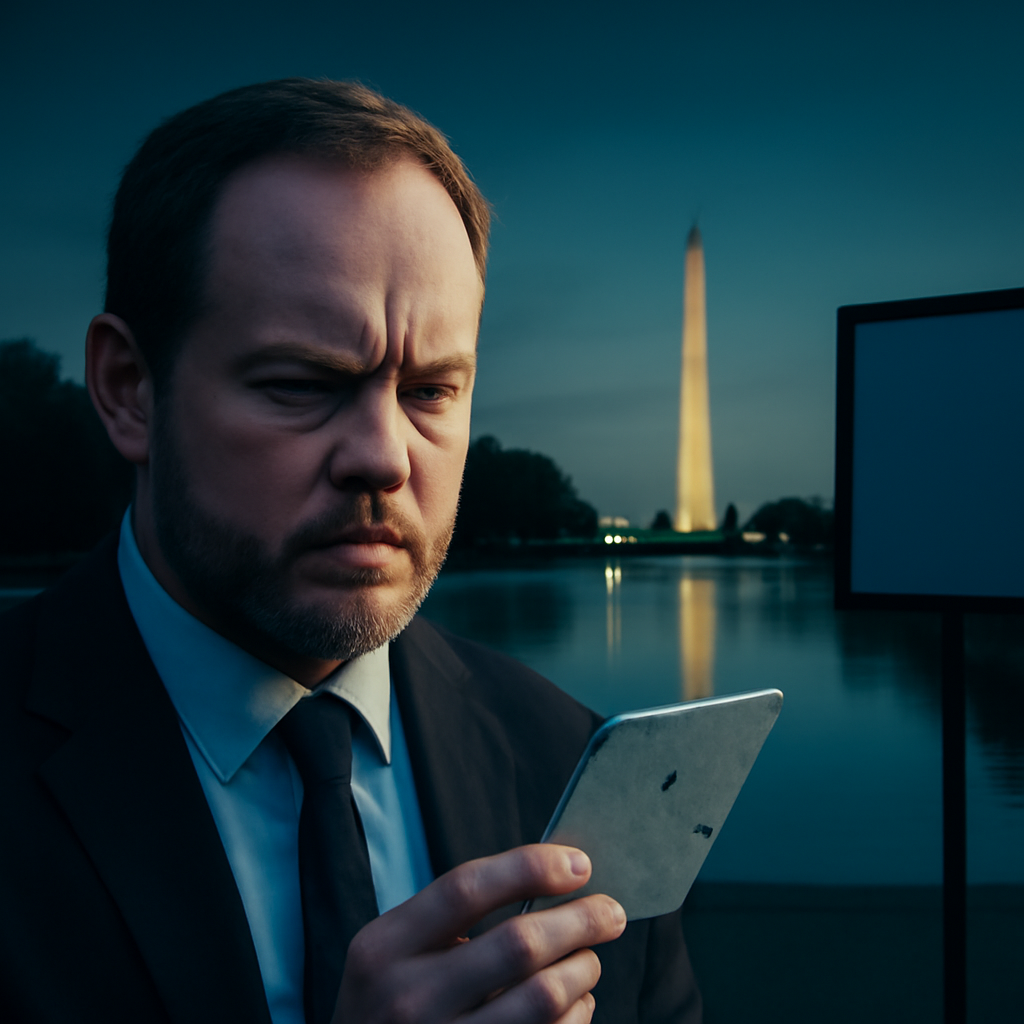 AI-generated editorial illustration for: Prosecutors move to dismiss Reflecting Pool vandalism case, saying 'botched installation' to blame