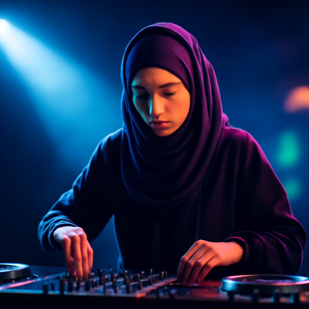 AI-generated editorial illustration for: Au Pakistan, des femmes DJ occupent une scène électronique en plein essor