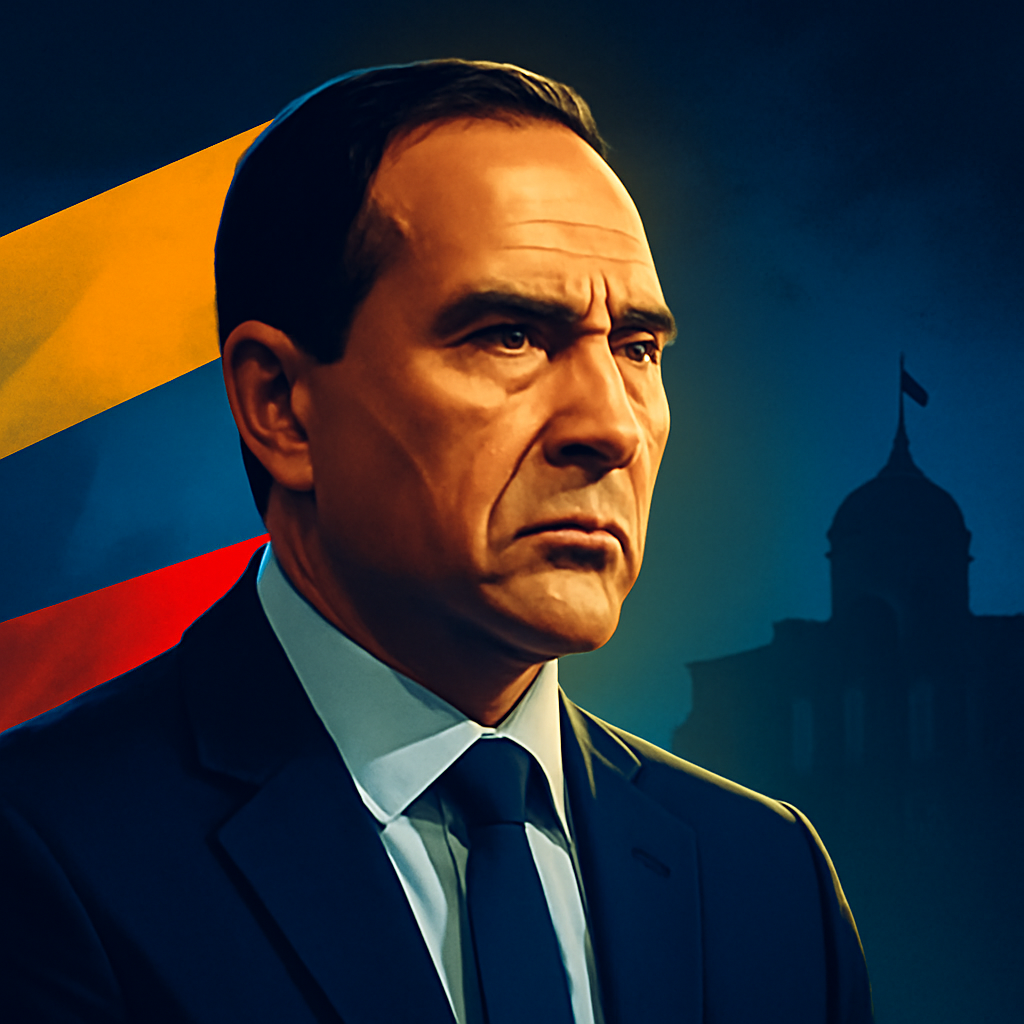 AI-generated editorial illustration for: Colombia y la antesala a la investidura de Abelardo De la Espriella, entre polarización y polémica