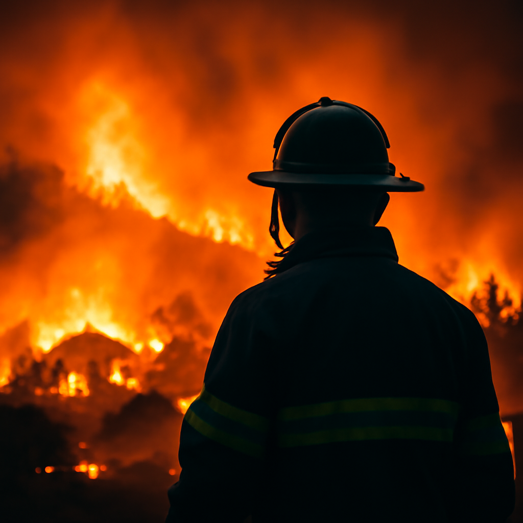 AI-generated editorial illustration for: Wildfires destroy hundreds of buildings, displace tens of thousands in Washington state