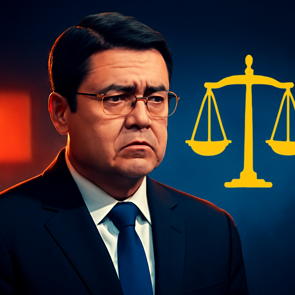 AI-generated editorial illustration for: Honduras: el expresidente Hernández enfrentará acusaciones de lavado y fraude en un tribunal ordinario