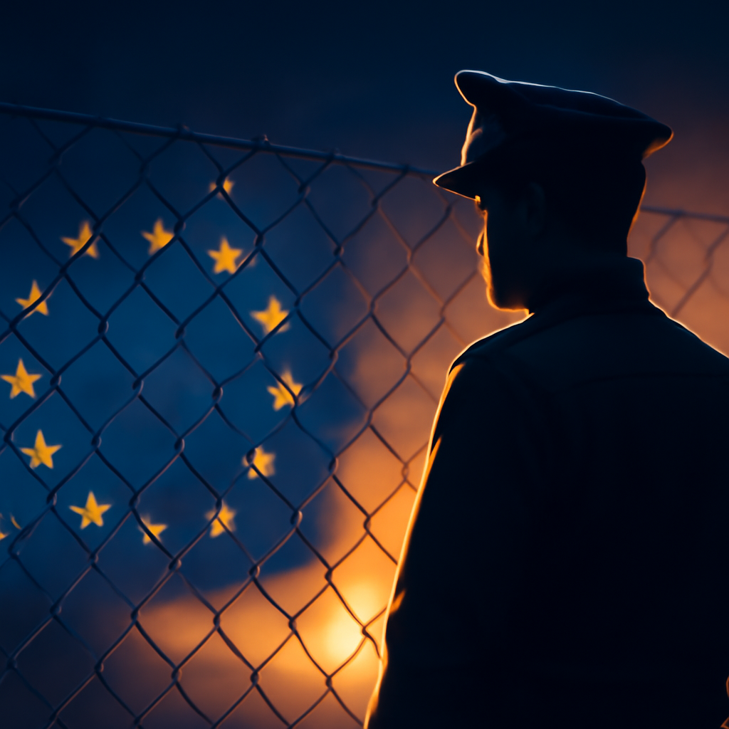 AI-generated editorial illustration for: الاتحاد الأوروبي يدعو إلى تشديد الرقابة على الحدود بعد عمليات عبور المهاجرين إلى سبتة