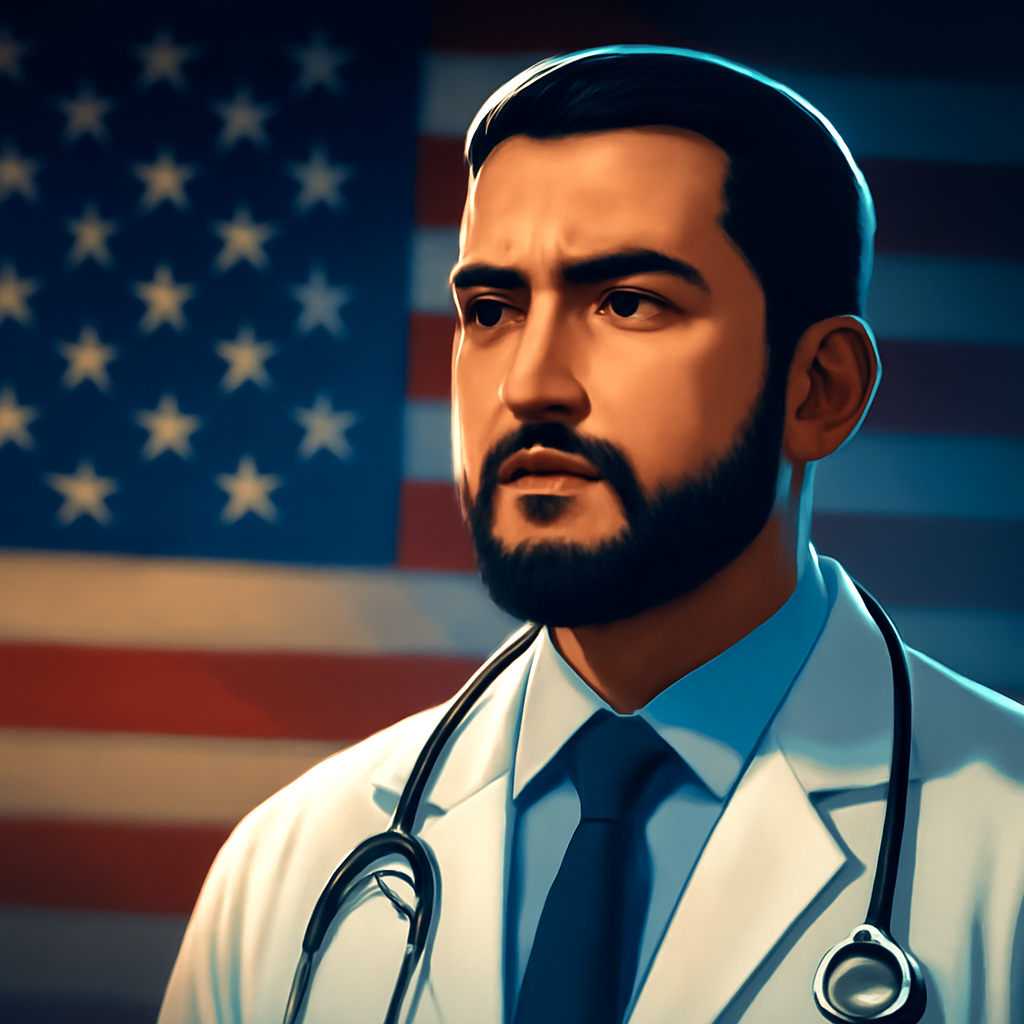 AI-generated editorial illustration for: EE. UU.: el médico musulmán Abdul El-Sayed, la apuesta en Michigan de la nueva izquierda demócrata