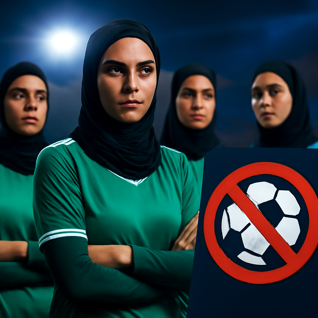 AI-generated editorial illustration for: Banned from football at home, Afghan women's team reunite 8,000 miles away