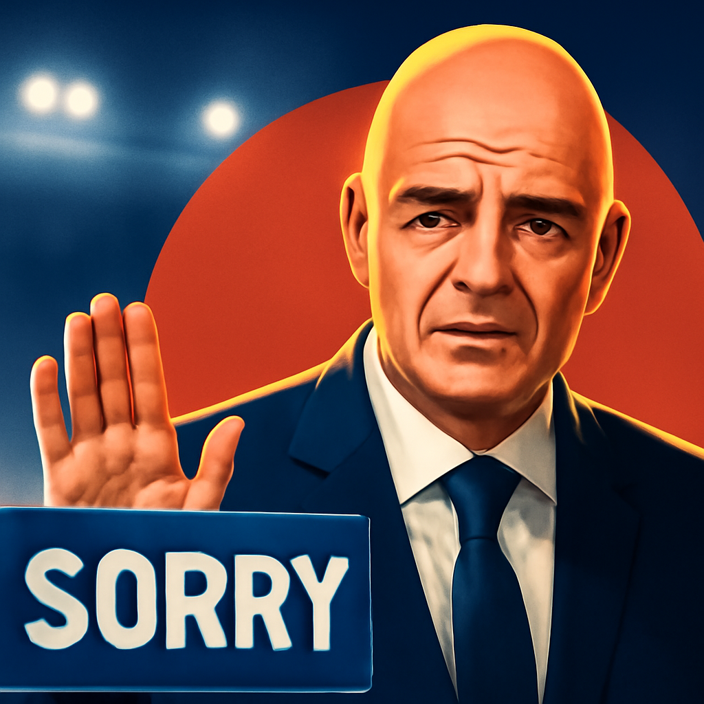 AI-generated editorial illustration for: La Fifa présente des «excuses» après son projet d'investissements privés et réaffirme son soutien à Infantino