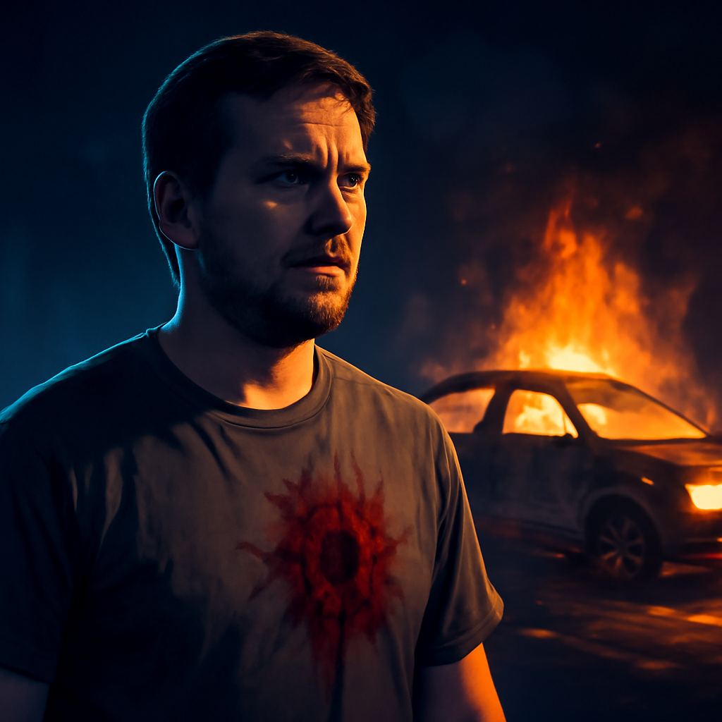 AI-generated editorial illustration for: Man shot in chest and car found alight in Sydney's south-west
