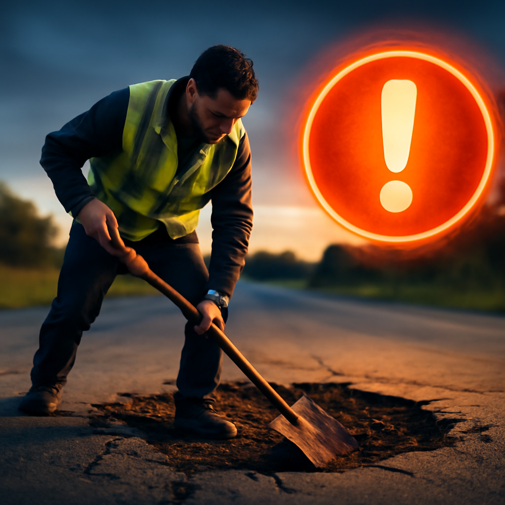 AI-generated editorial illustration for: Country drivers dig deep for man tackling 'catastrophic' pothole crisis