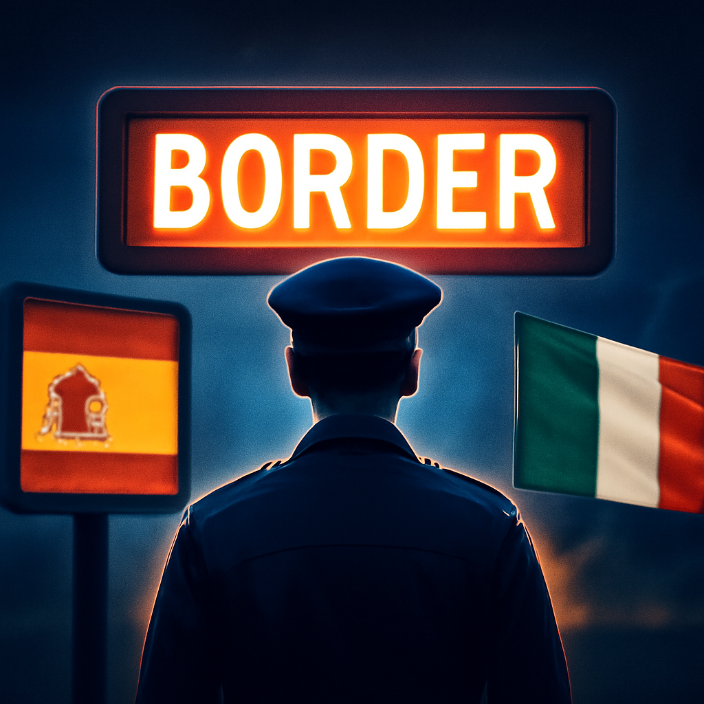 AI-generated editorial illustration for: Spanien kündigt Grenzkontrollen zu Italien an
