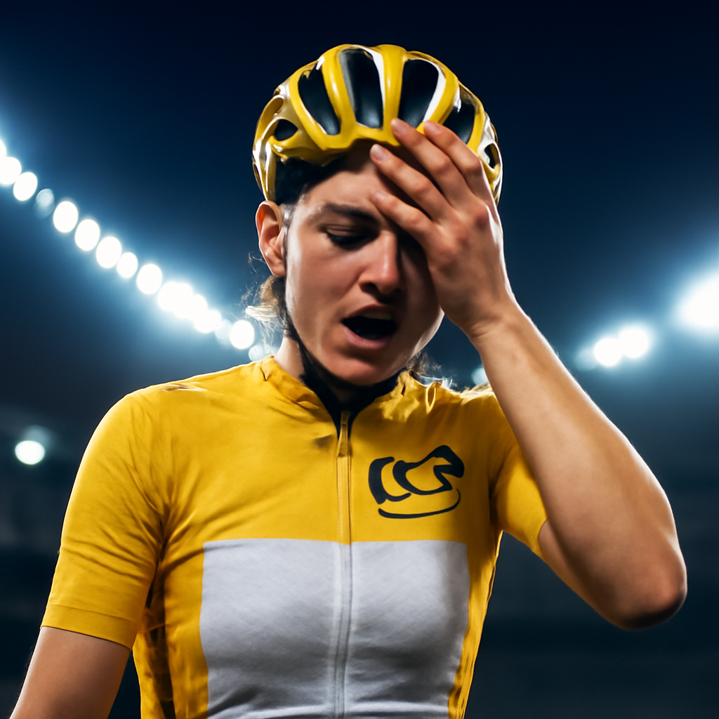 AI-generated editorial illustration for: Exhausted Vollering reclaims yellow jersey with one stage remaining