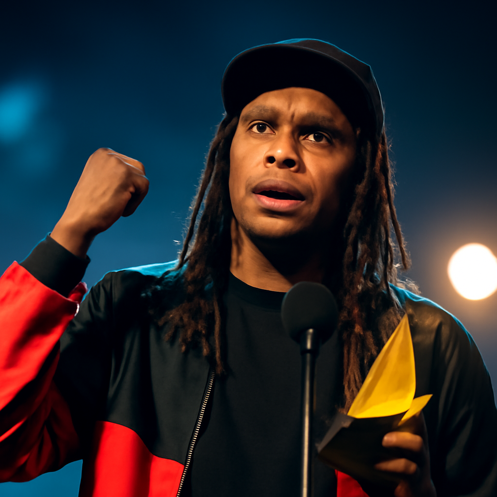 AI-generated editorial illustration for: National Indigenous Music awards 2026: Baker Boy wins big, including album and song of the year