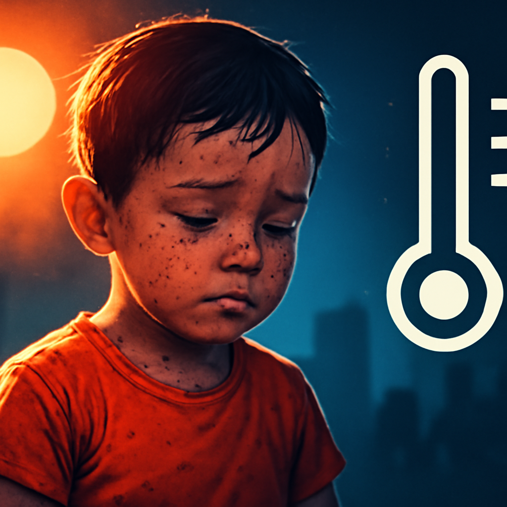 AI-generated editorial illustration for: Gaza: calor extremo y un brote de varicela con más de 58.000 casos golpean a los desplazados