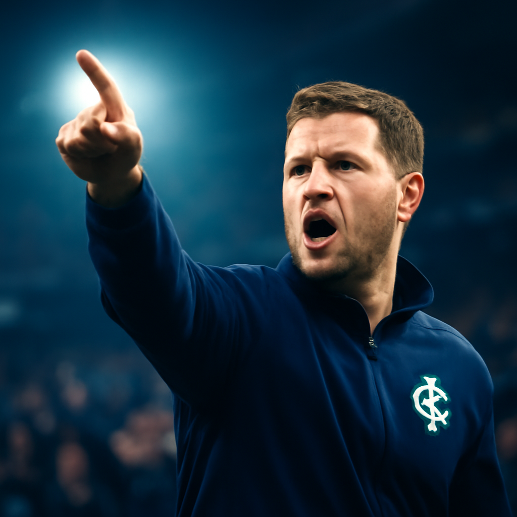 AI-generated editorial illustration for: Carlton fans chant 'we want Fraser', talks on coaching future imminent