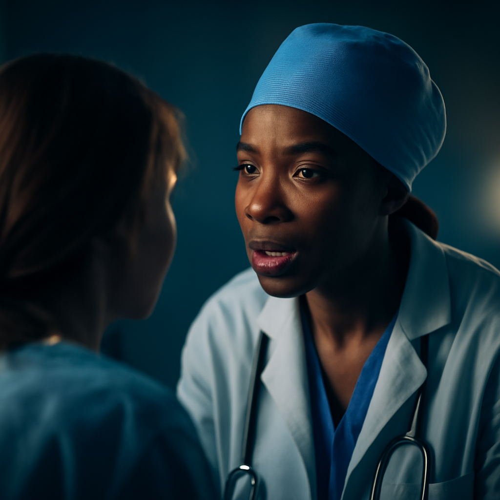 AI-generated editorial illustration for: Aïcha N'doye chante à l'oreille des patientes