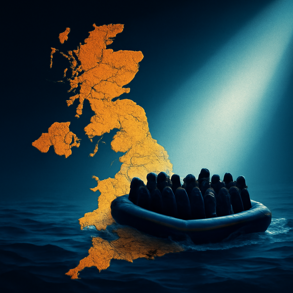 AI-generated editorial illustration for: The Papers: '45m Brits in drought' and a 'Not-so-small boats crisis'