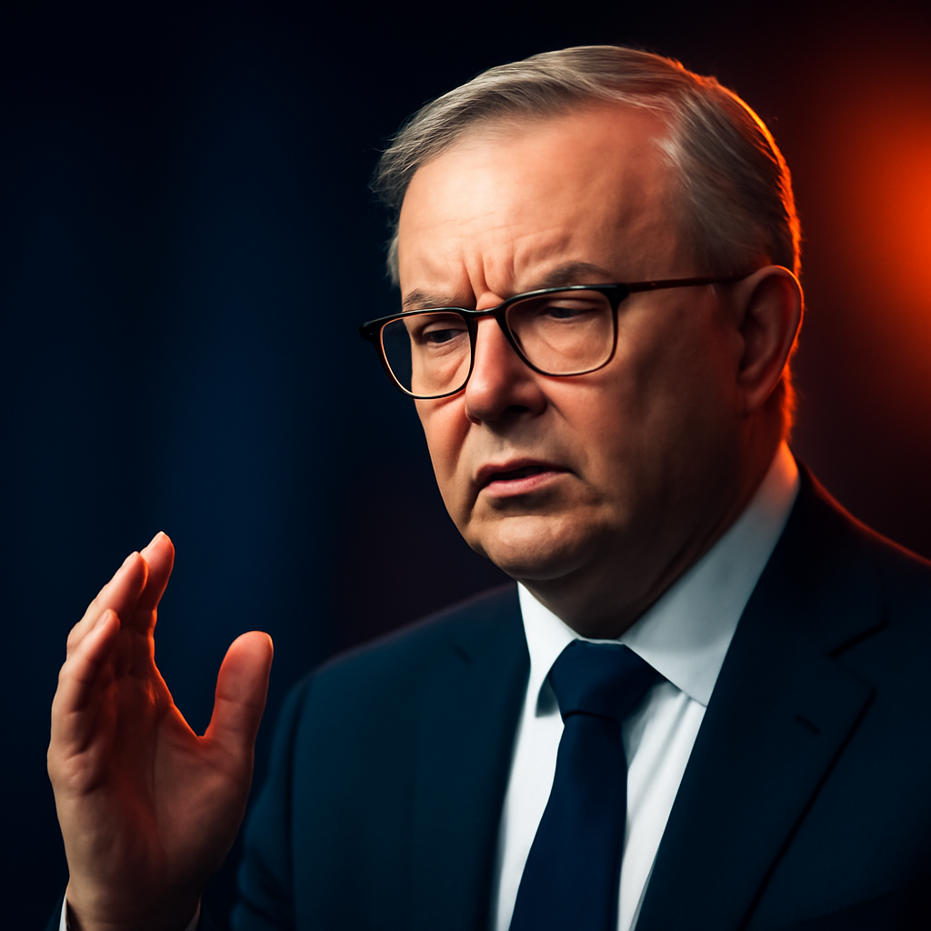 AI-generated editorial illustration for: Labor ministers stand by Albanese's 'melon' gesture, as AFP asked to step in
