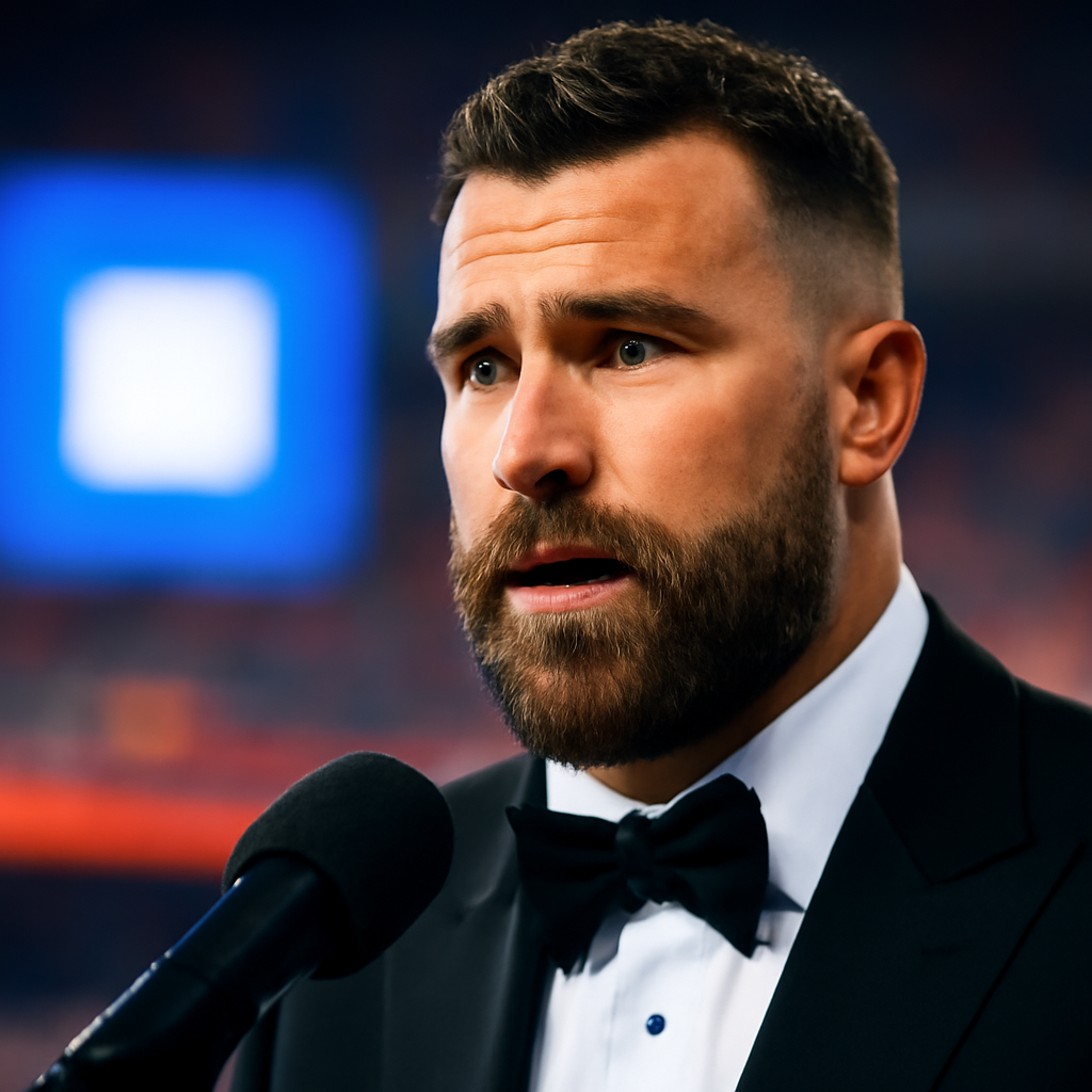 AI-generated editorial illustration for: Travis Kelce shares first details from his wedding to Taylor Swift - 'Best night of my life'