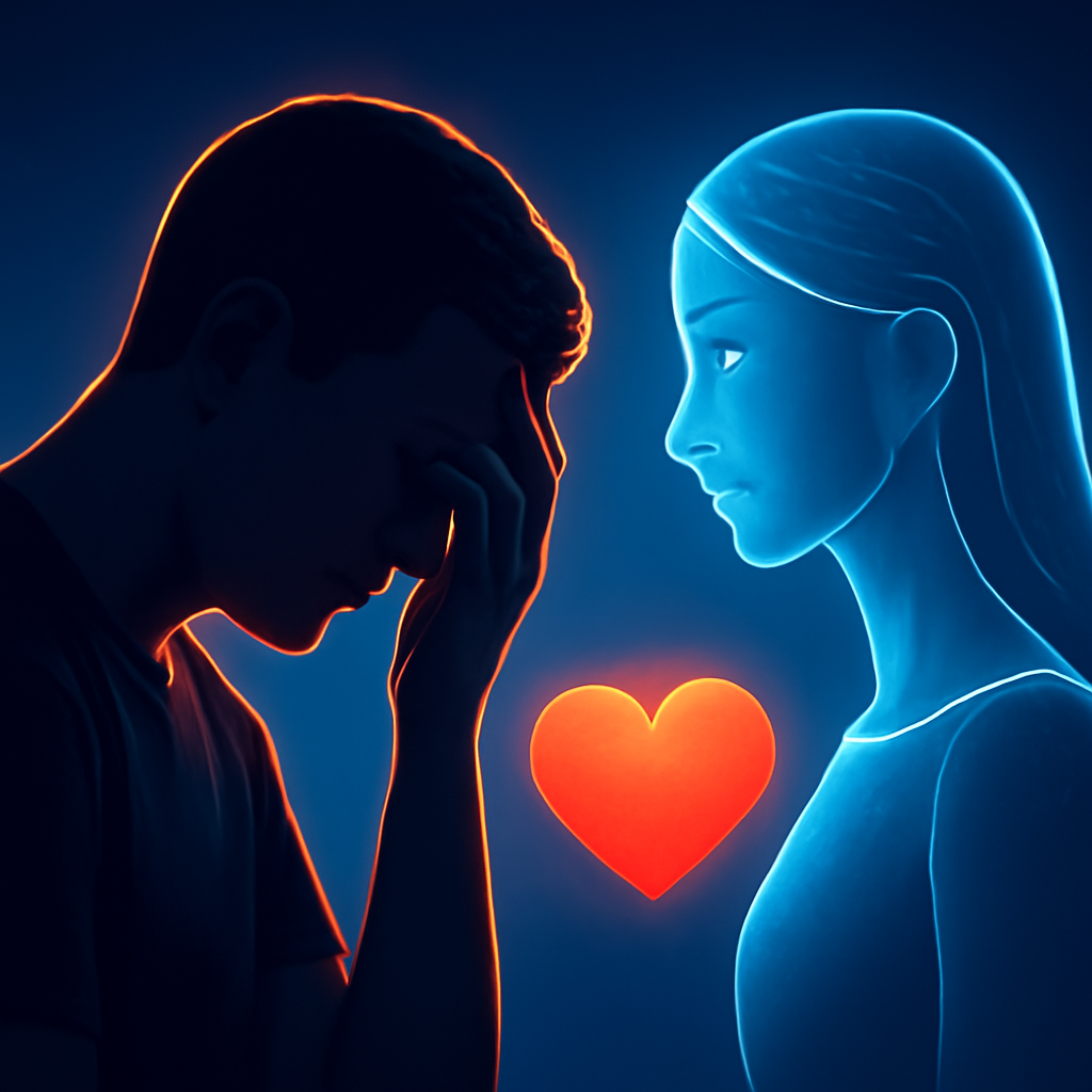 AI-generated editorial illustration for: Is having a romantic AI companion cheating? Some people think so