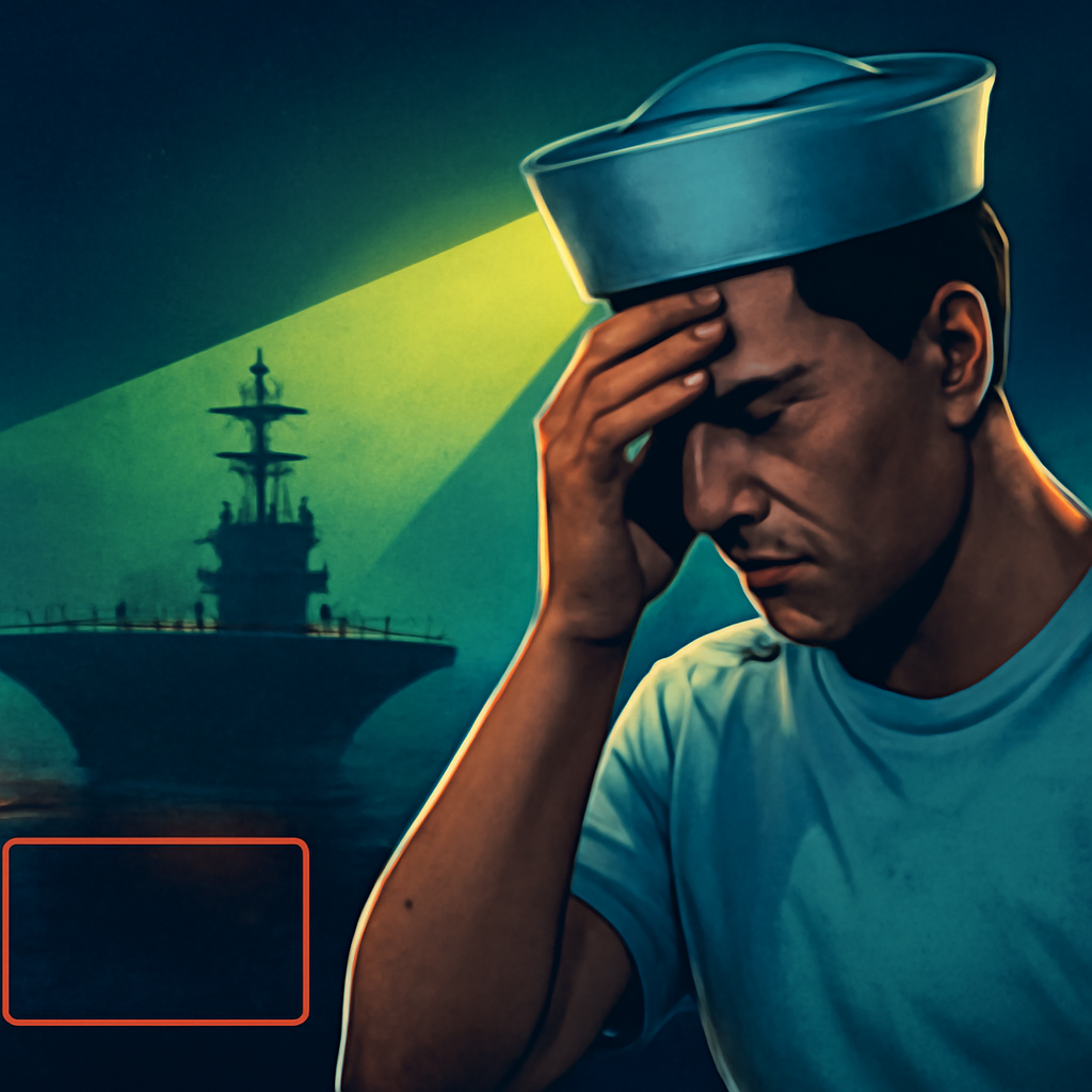 AI-generated editorial illustration for: Las preocupantes condiciones a bordo del portaaviones de EE.UU. que lleva más de 250 días en el mar por la guerra de Irán