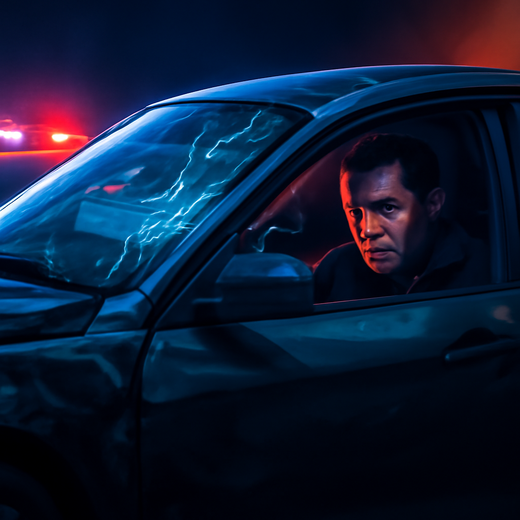 AI-generated editorial illustration for: Driver trapped in crashed car after alleged Melbourne carjacking
