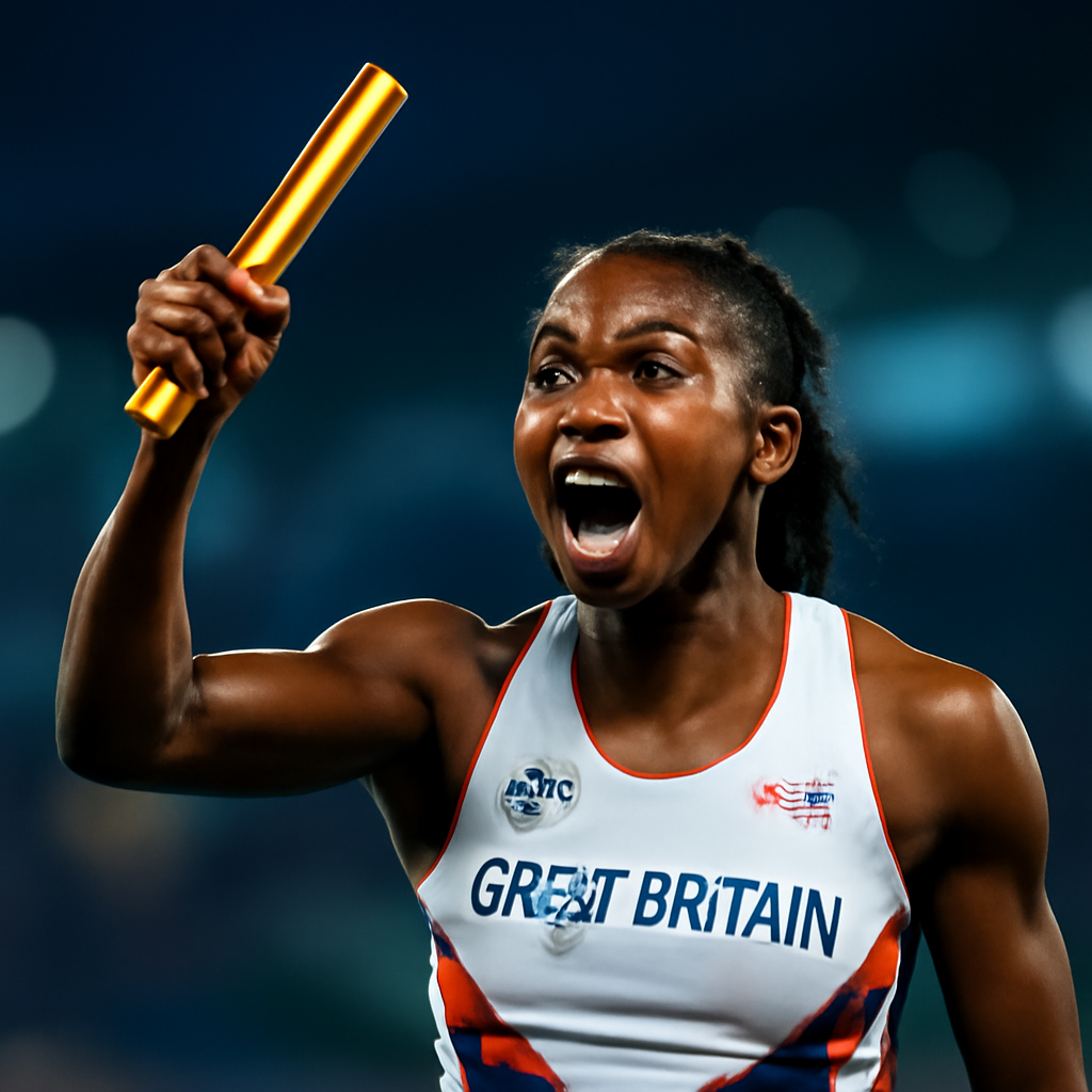 AI-generated editorial illustration for: 'Absolutely miles ahead!' GB women win brilliant relay gold