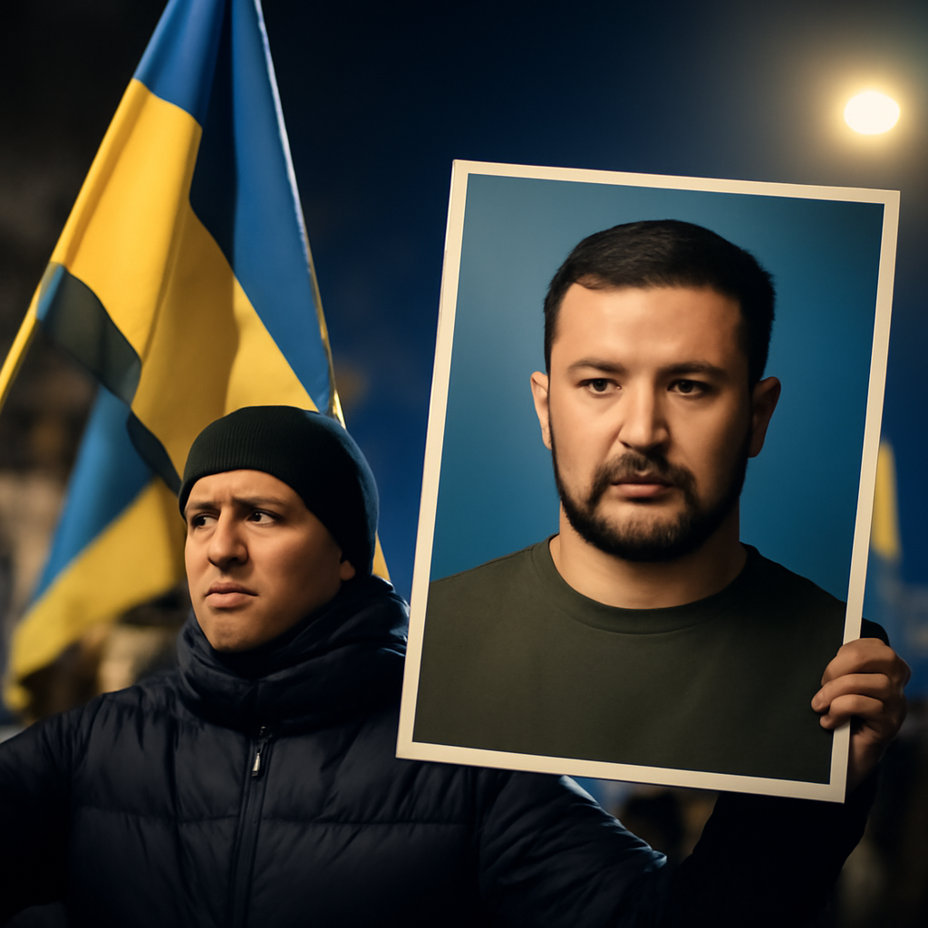 AI-generated editorial illustration for: Ukraine: les manifestations pour réclamer le retour de l'ex-ministre de la Défense se poursuivent