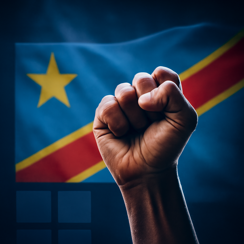 AI-generated editorial illustration for: Changement de Constitution en RDC: la coalition d'opposition C64 relance son bras de fer avec le pouvoir