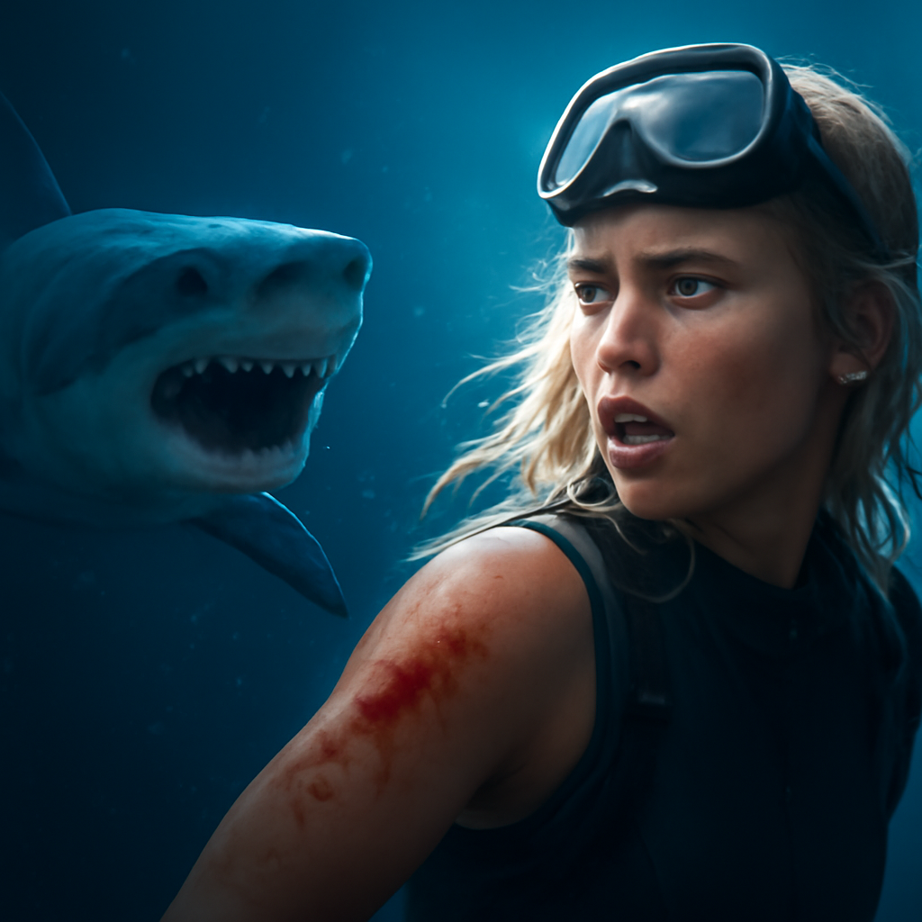 AI-generated editorial illustration for: The influencers getting bitten while chasing the perfect shark shot