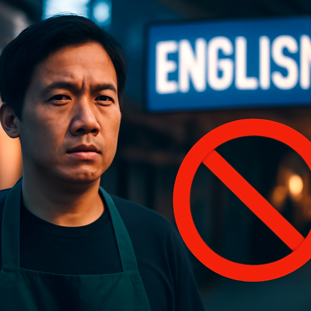 AI-generated editorial illustration for: ‘Systemic racism at work’: Sydney council plan to make English compulsory on shop condemned as ‘kind of crazy’