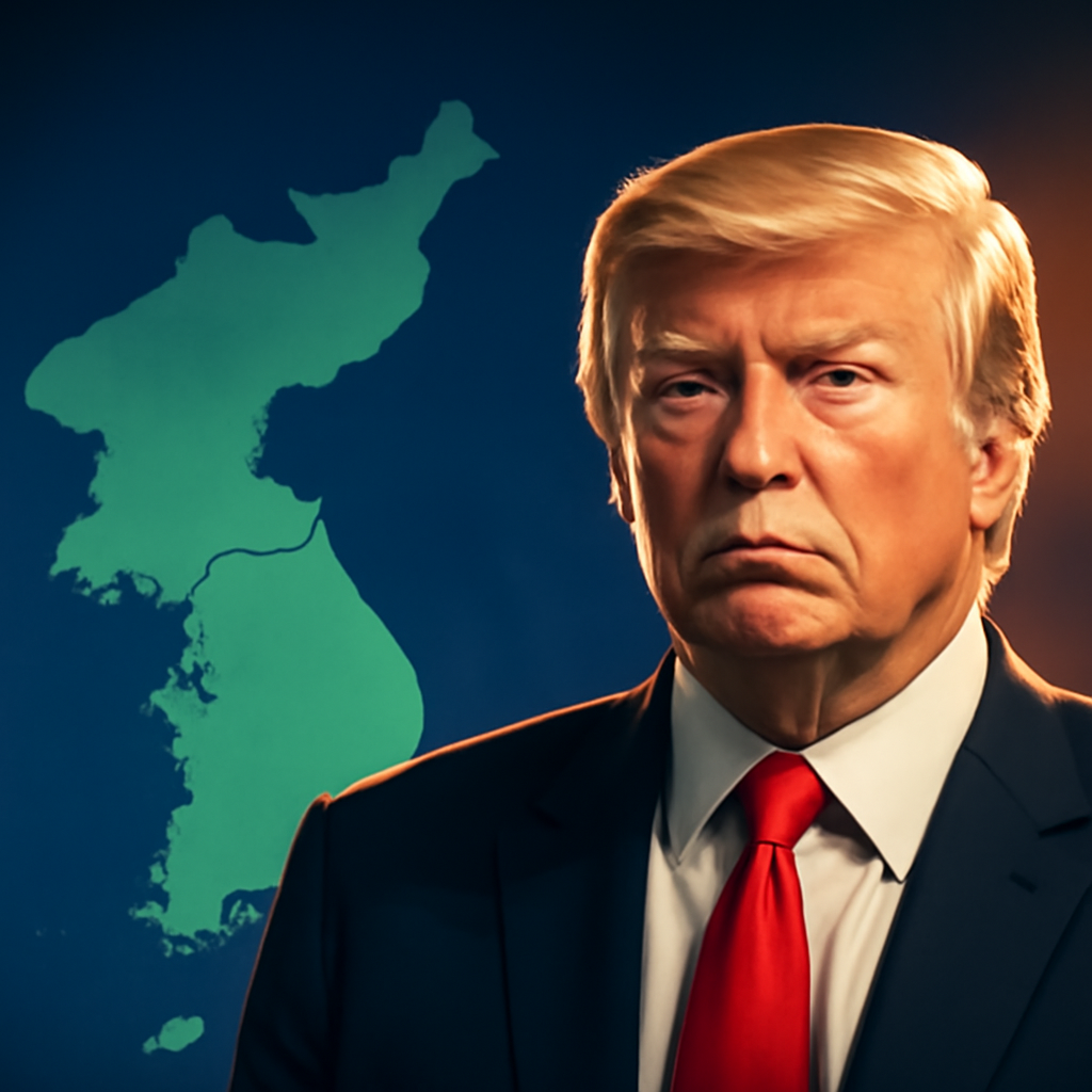 AI-generated editorial illustration for: Trump ordena reducir los ejercicios militares de EE.UU. y Corea del Sur citando su muy buena relación con Kim Jong un