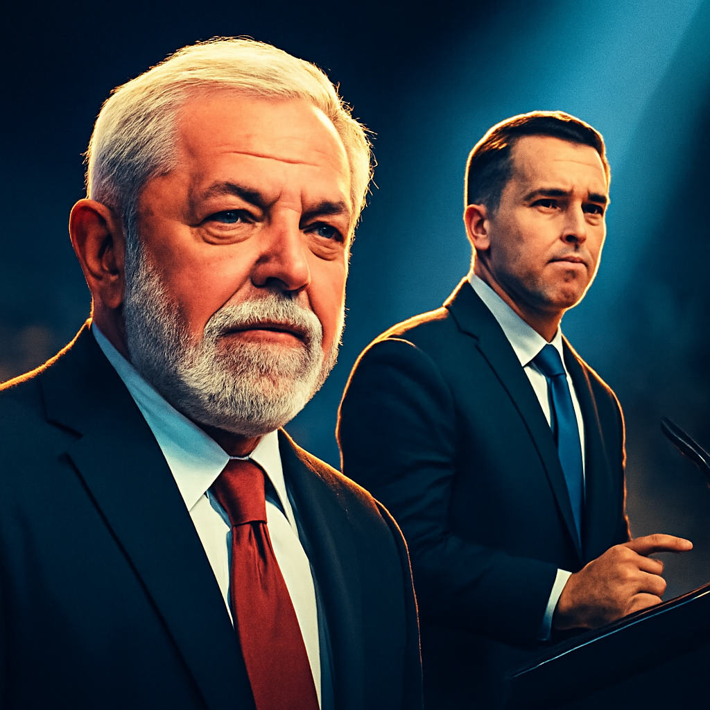 AI-generated editorial illustration for: Présidentielle au Brésil: Lula et son principal adversaire, Flavio Bolsonaro, lancent leur campagne
