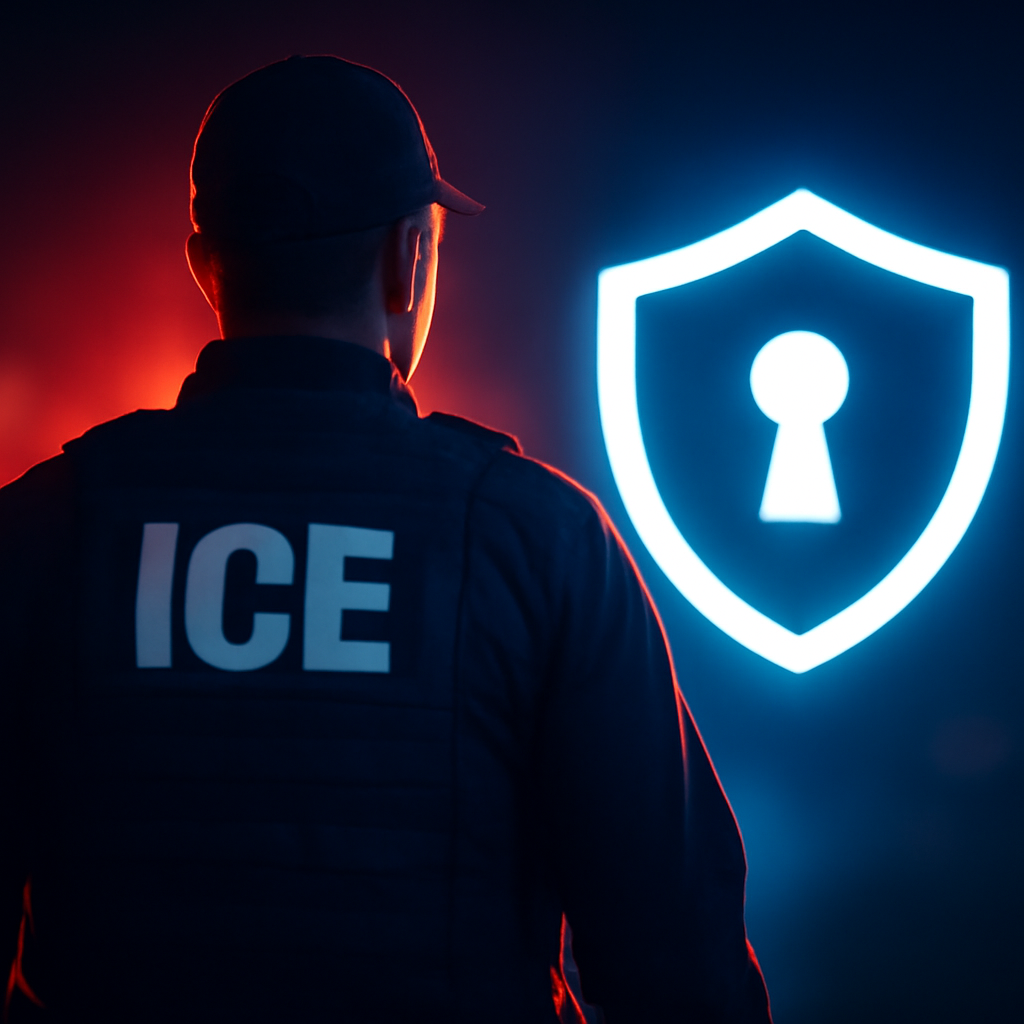 AI-generated editorial illustration for: ICE pitches legal insurance to help shield local officers who make immigration arrests