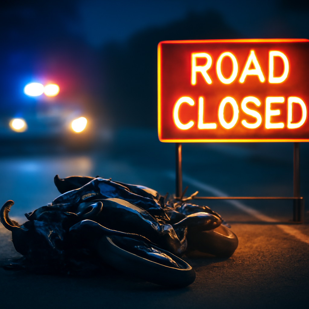 AI-generated editorial illustration for: Road to Phillip Island closed after fatal accident