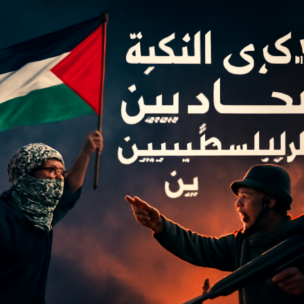 AI-generated editorial illustration for: في ذكرى النكبة.. تصادم حاد بين الإسرائيليين والفلسطينيون يحيون تاريخ مأساة لم تنتهي