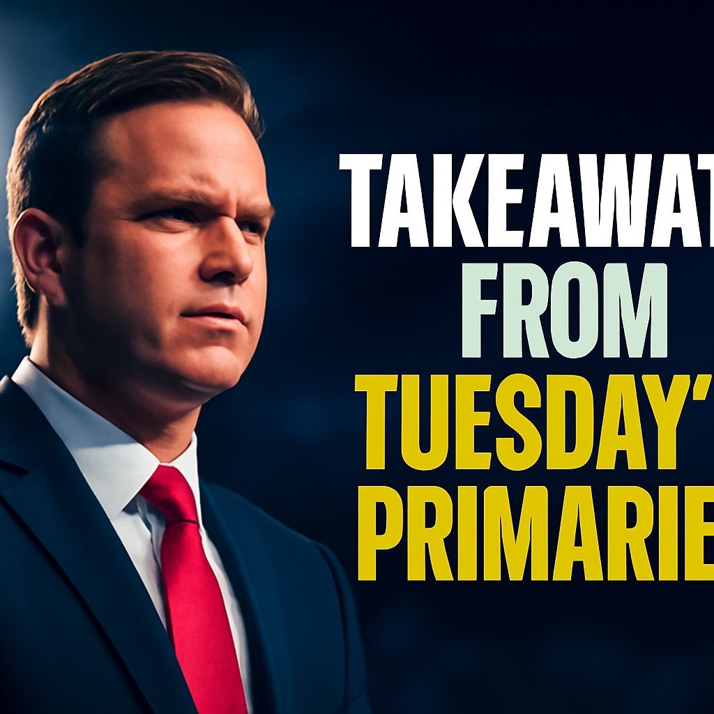 AI-generated editorial illustration for: Takeaways from Tuesday's primaries. And, victims of mosque shooting revealed