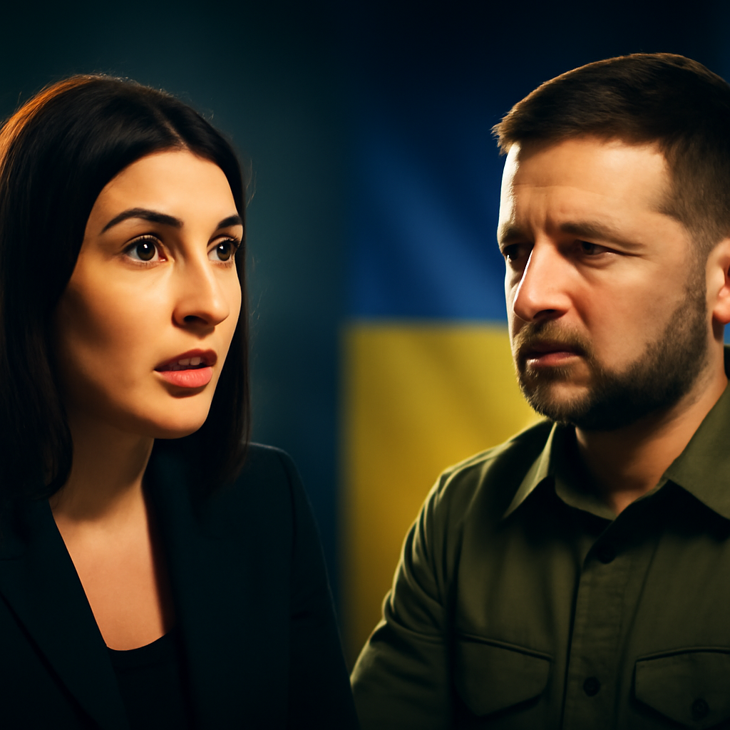 AI-generated editorial illustration for: Laura Loomer meets with Ukraine's Zelenskyy after her major reversal on the war