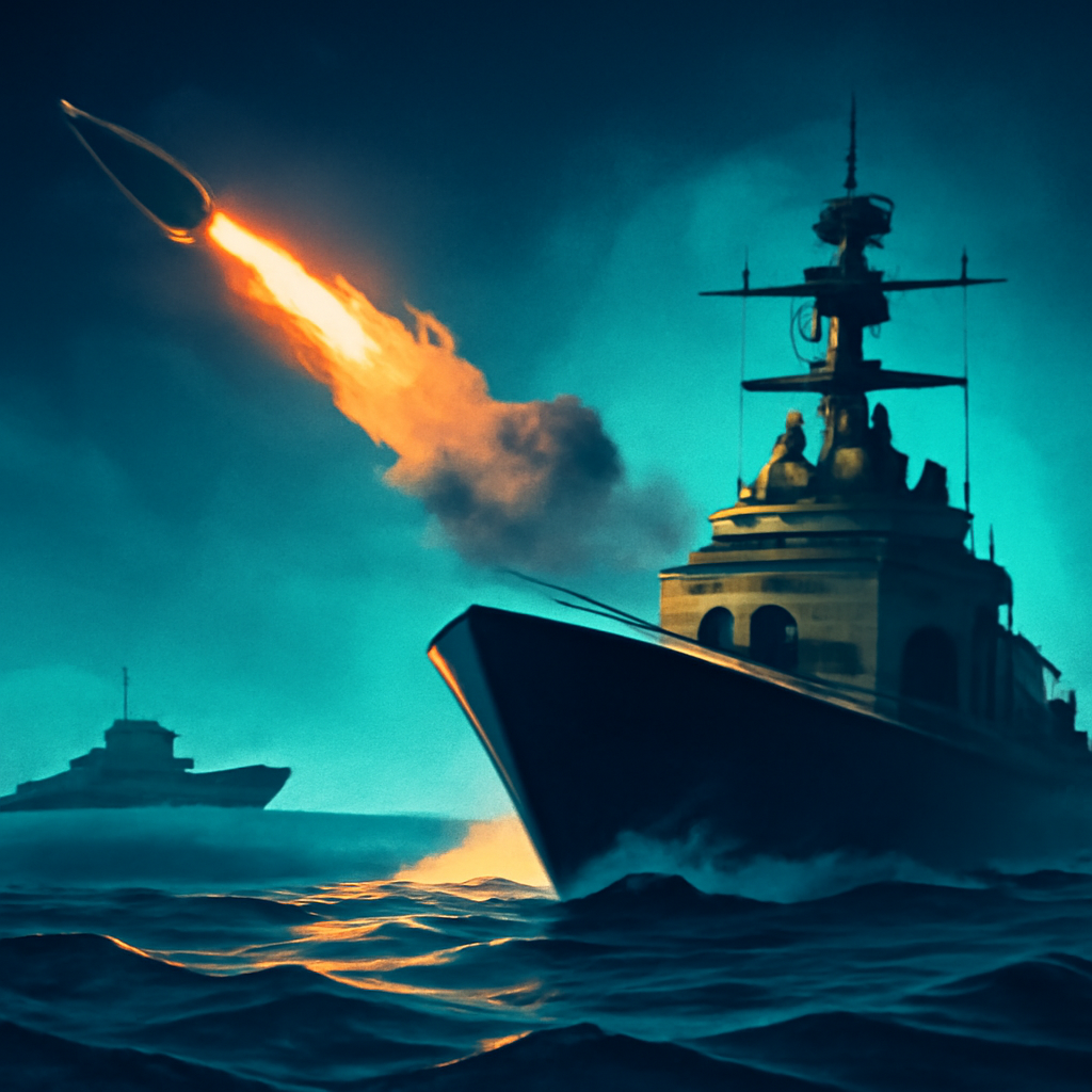 AI-generated editorial illustration for: U.S. military says it fired on another vessel trying to breach its blockade of Iranian ports