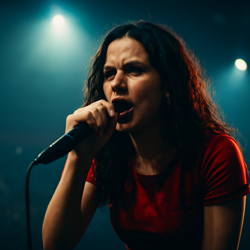 AI-generated editorial illustration for: 'The dogs were getting upset': How LA band Muna survived their worst ever gig