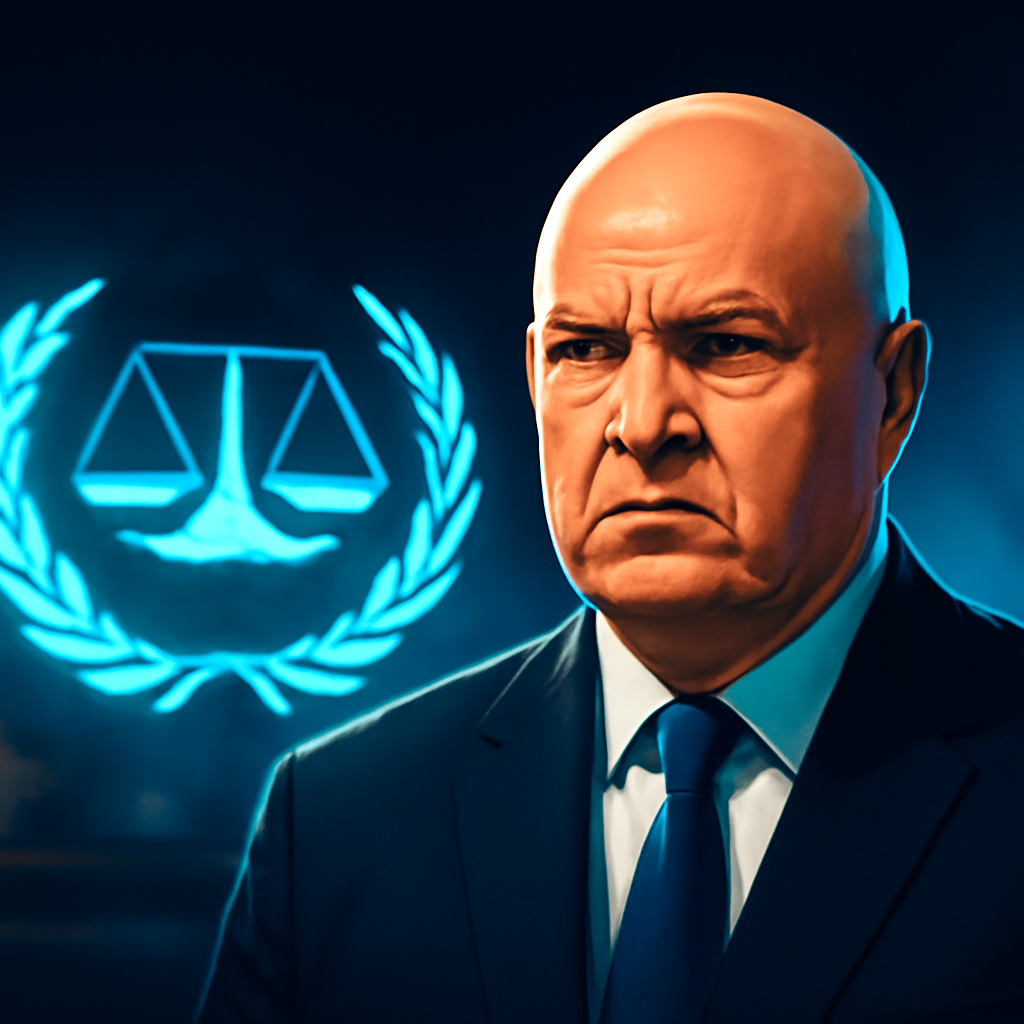 AI-generated editorial illustration for: La CPI, en la mira de Trump: ¿cómo queda el tribunal tras la caída de Karim Khan?